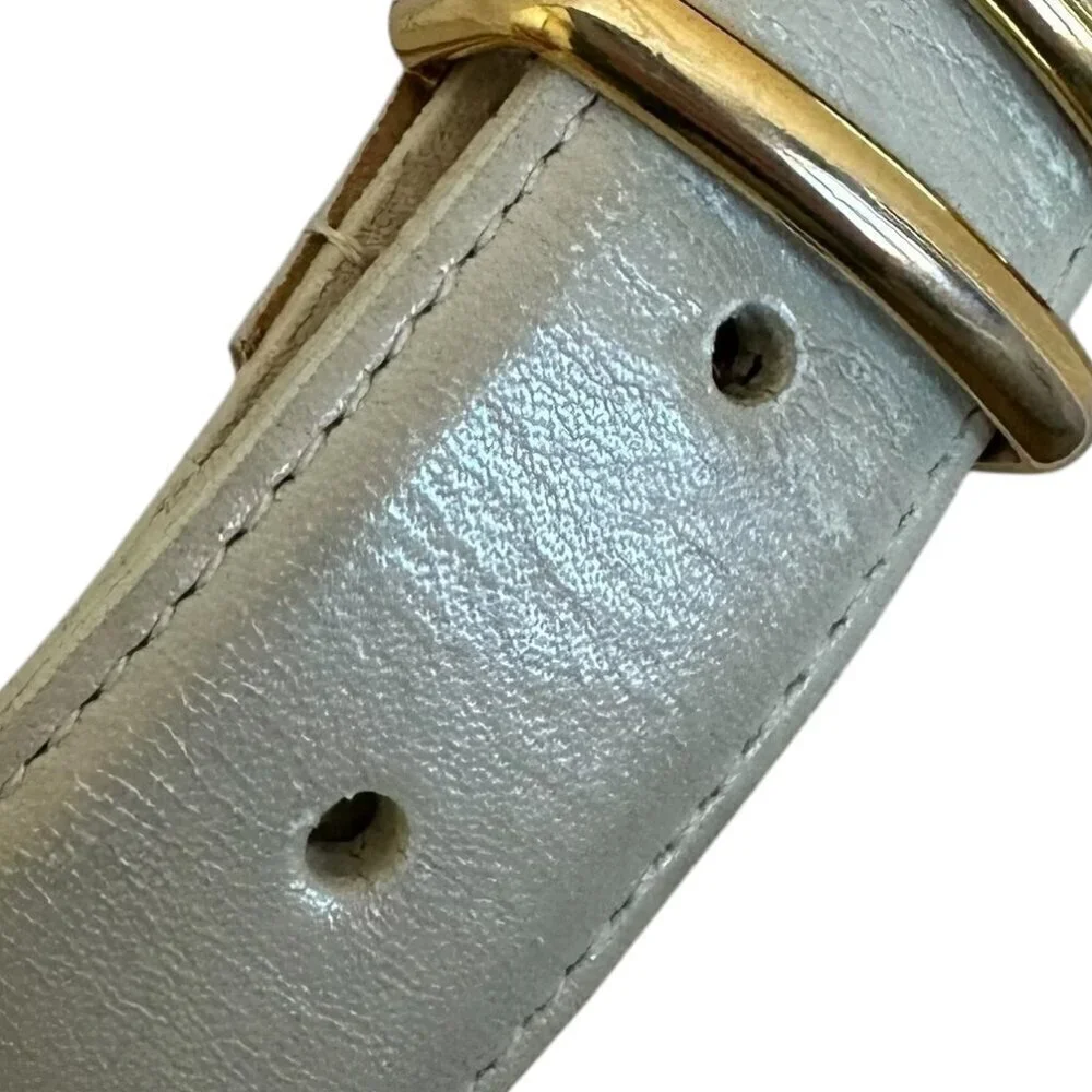 MCM Harken Leather Belt Classic Taupe Neutral Gold Embossed Buckle Size M/L